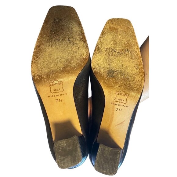Enzo Angiolini Black Leather Heels Womens Shoes 7M Square Toe Made In Spain - Picture 8 of 9